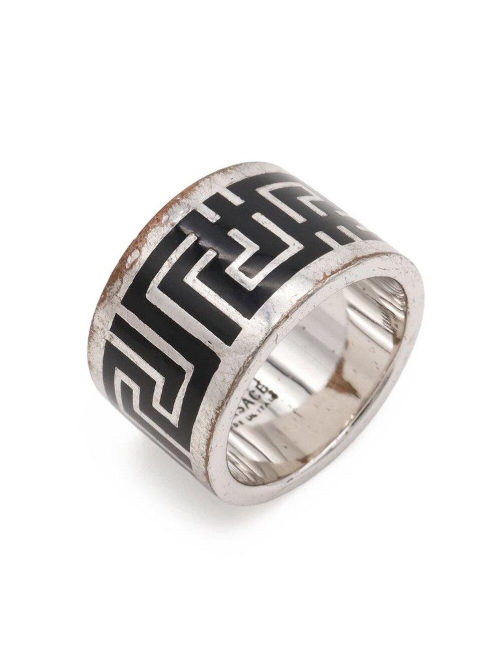Versace Greek Ring Wide Metal Silver Black Actual